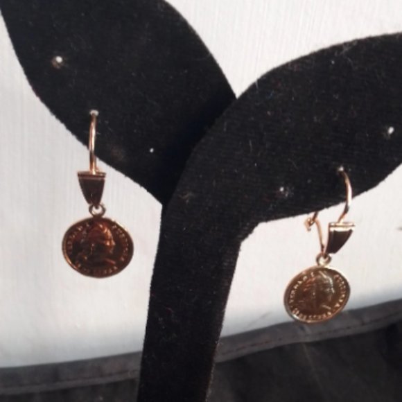 Peruvian Antique Coin Earrings - 18k Solid Gold - Picture 5 of 8